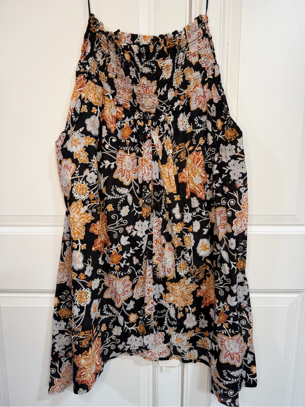 Elan Black Floral Paisley Smocked Maxi Skirt with Pockets - Size M Boho